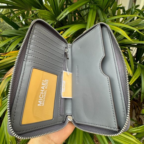 Michael Kors Jet Set Fulton Multifunction Phone Wallet MK Heather Grey Multi - Picture 6 of 10